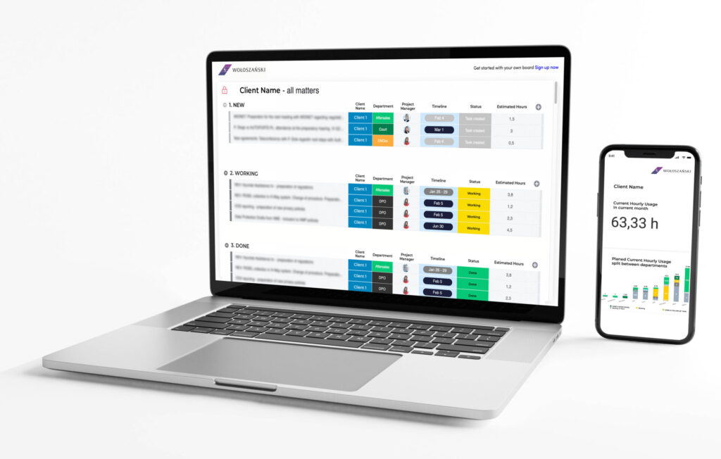 Real-time project status dashboard Wołoszański & Partners