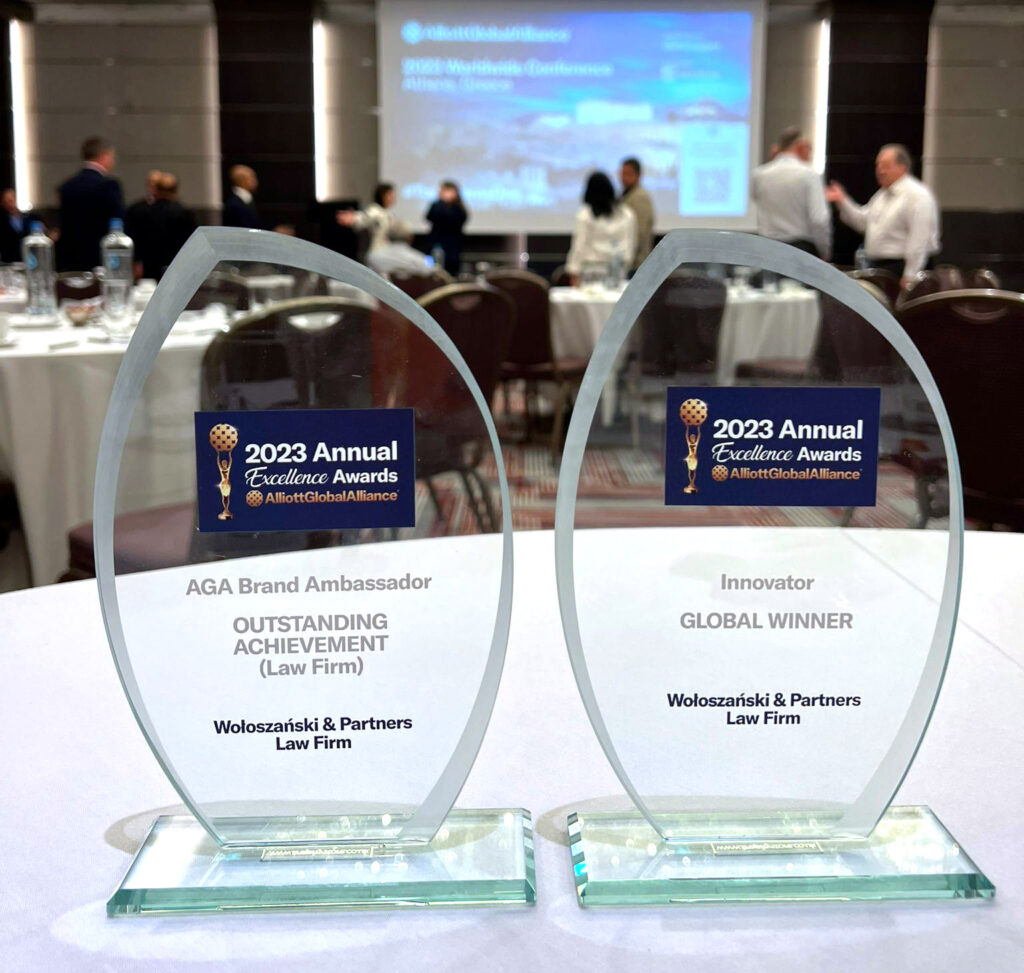 Woloszanski & Partners Law Firm is honored to have been acknowledged in two categories at the 2023 Annual Excellence Award by the Alliott Global Alliance. The 'Innovator: Global Winner' and 'AGA Brand Ambassador: Outstanding Achievement (Law Firm)' awards highlight our dedication to excellence and brand leadership.