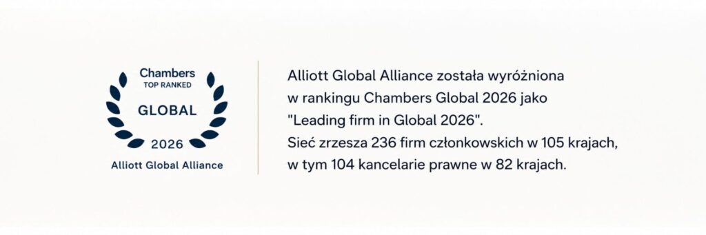 Alliott Global Alliance została wyróżniona w rankingu Chambers Global 2026 jako "Leading firm in Global 2026". Sieć zrzesza 236 firm członkowskich w 105 krajach, w tym 104 kancelarie prawne w 82 krajach.